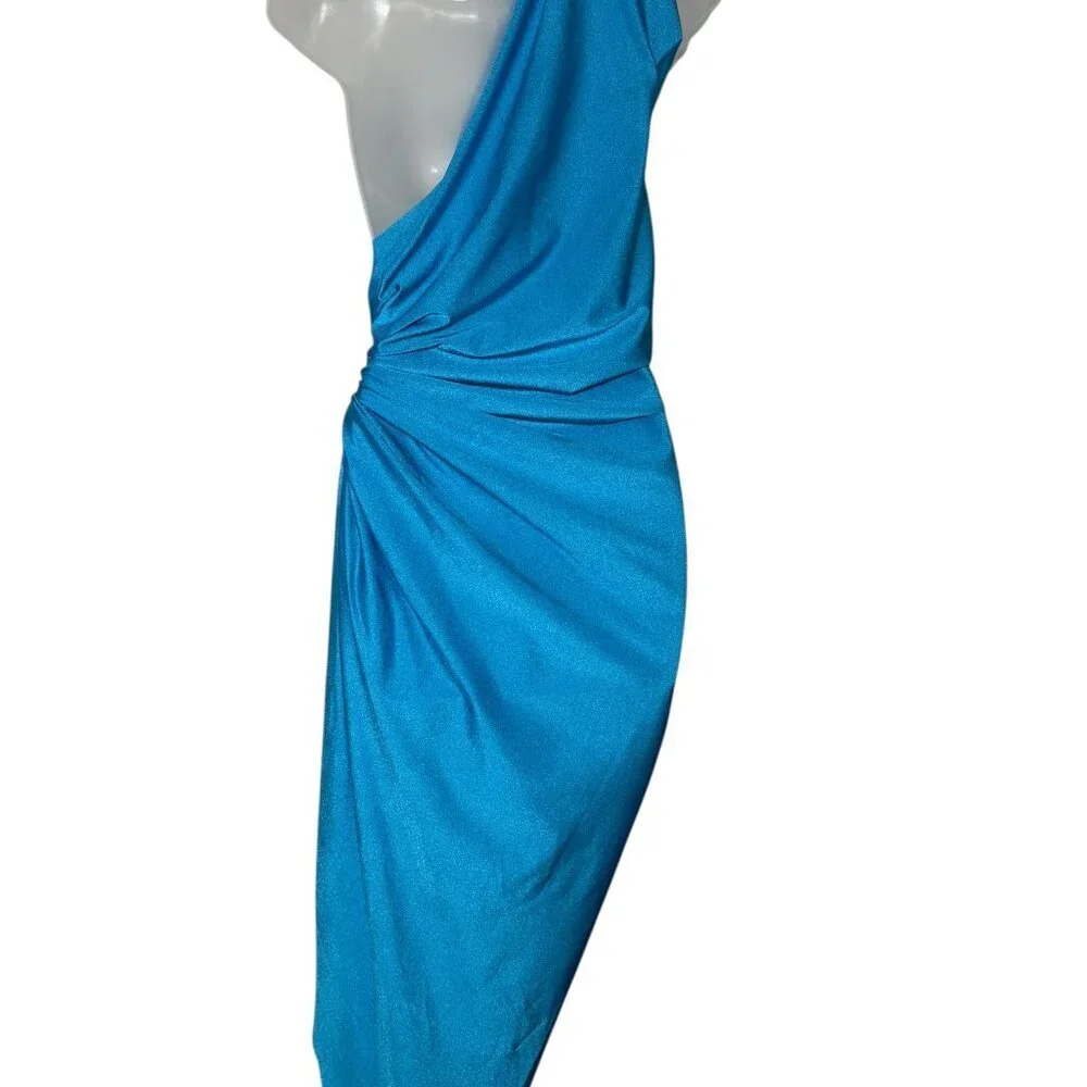 Baobab Nikka One Shoulder Draped Midi Dress Blue NWT Small